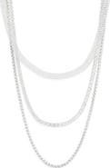 NORDSTROM RACK Set of 3 Mesh, Box Chain & Cubic Zirconia Tennis Necklaces