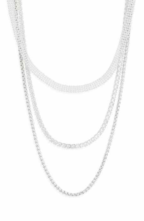 NORDSTROM RACK Set of 3 Mesh, Box Chain & Cubic Zirconia Tennis Necklaces