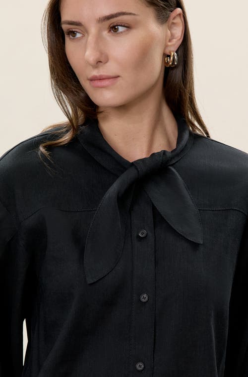 Rebecca Taylor Stretch Linen Top In Black