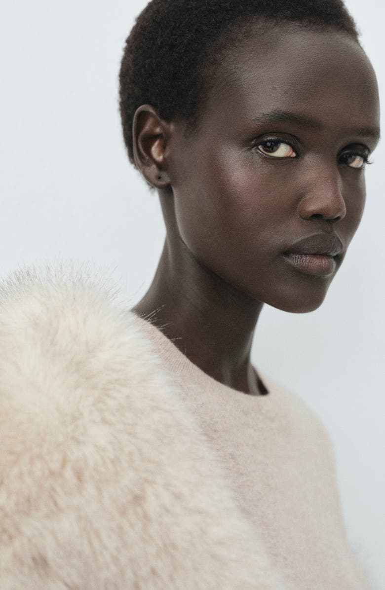 MANGO Selection Crewneck Cashmere Sweater, Alternate, color, Light Beige/ Pastel Grey