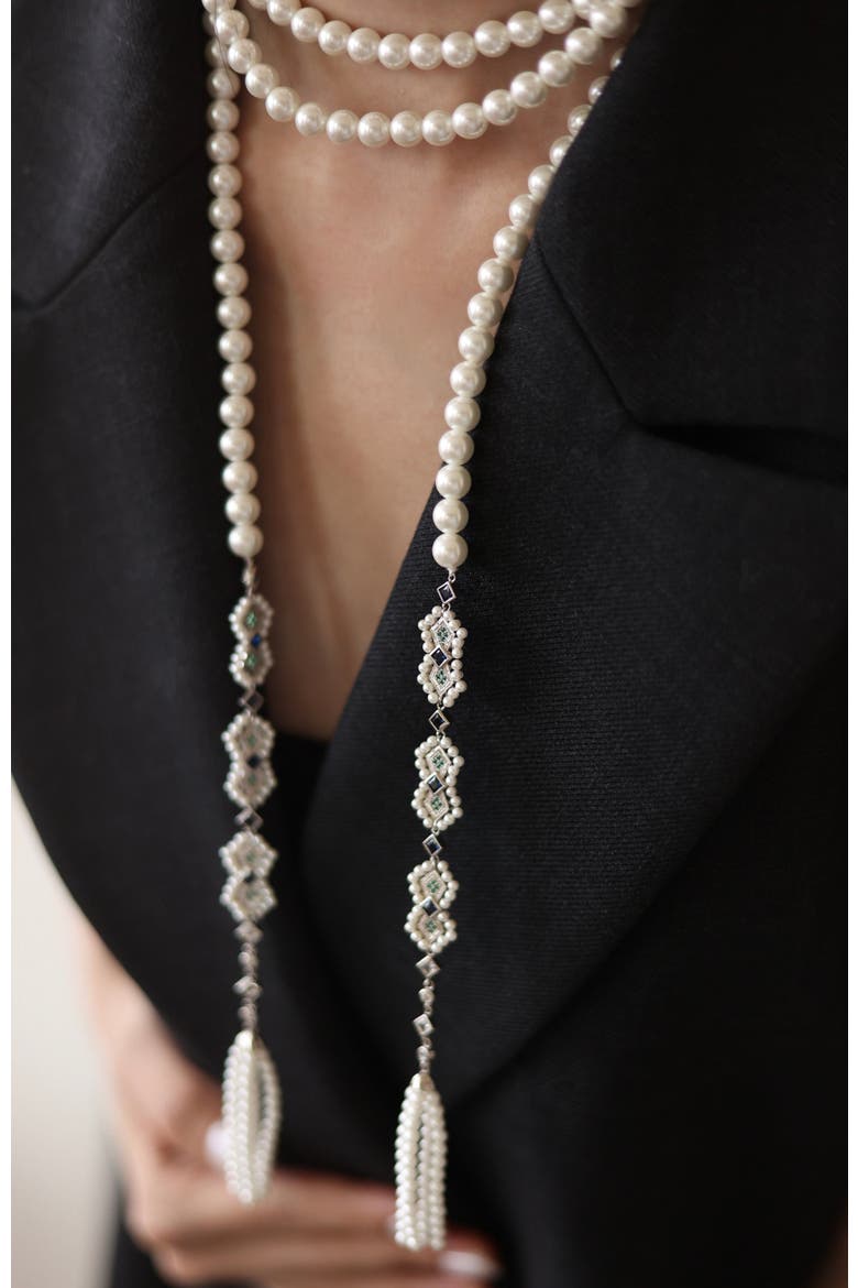 Art Deco Long Necklace, Alternate, color, Silver
