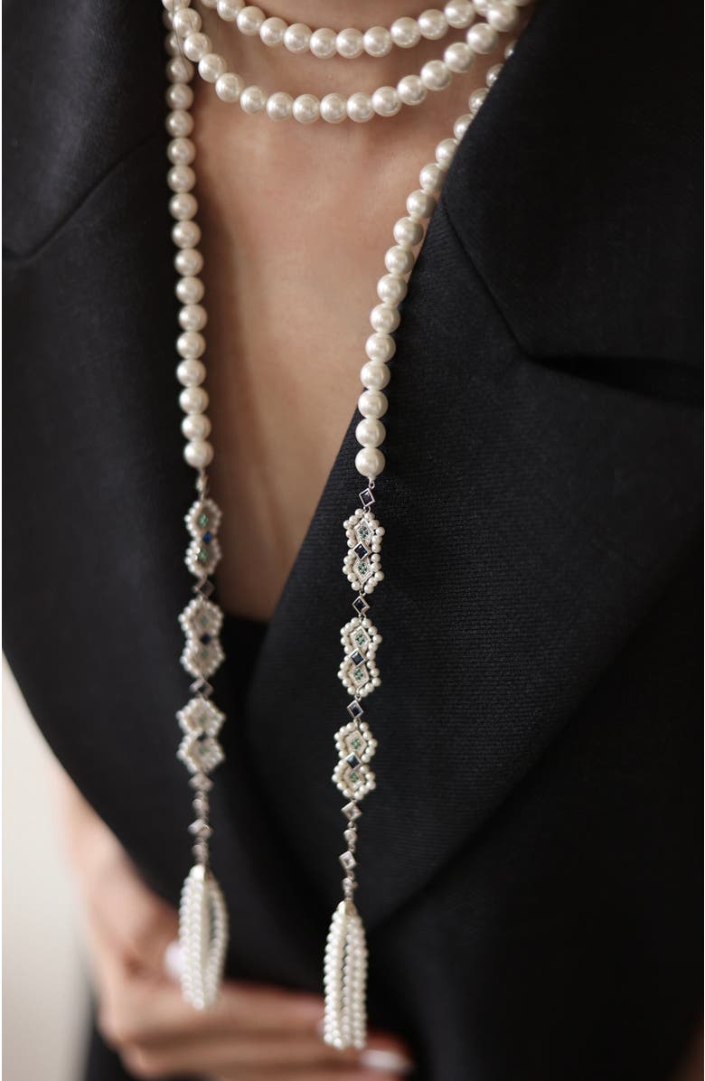 RETRO CHIC Art Deco Long Necklace, Alternate, color, Silver