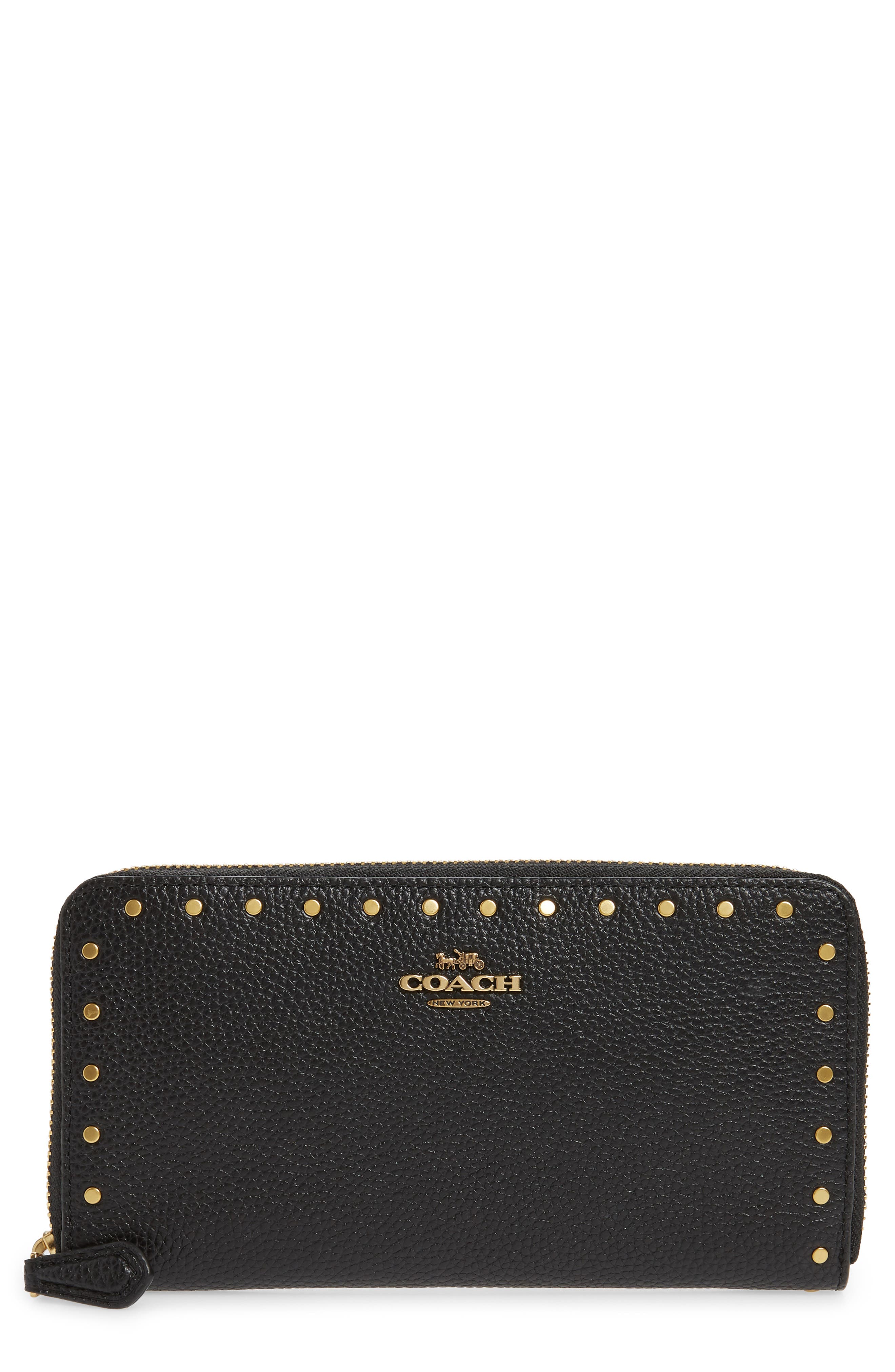 COACH Border Rivets Accordion Zip Leather Wallet (Women) | Nordstrom