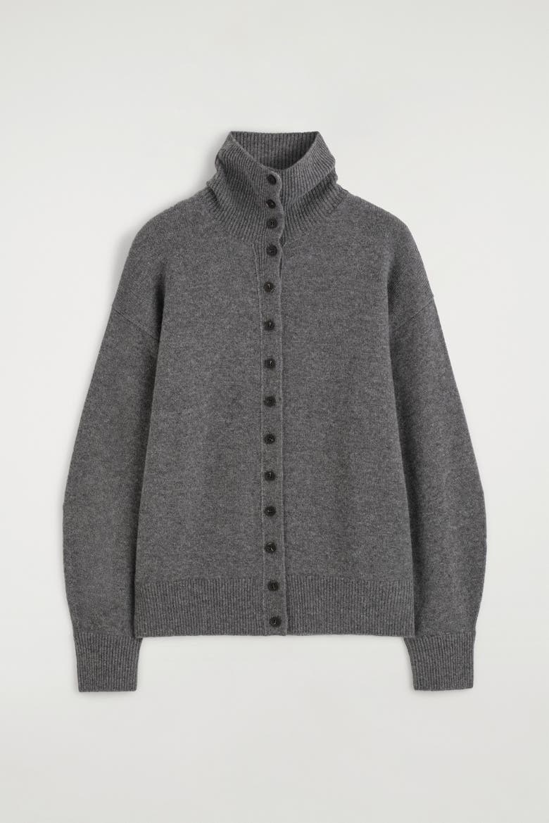 Sculpted Cashmere Mock-neck Cardigan, Alternate, color, GRAY MÉLANGE