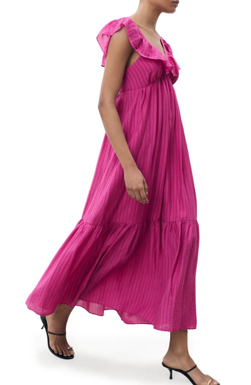 Mango Long Dress With Ruffle Neckline Fuchsia In Pink