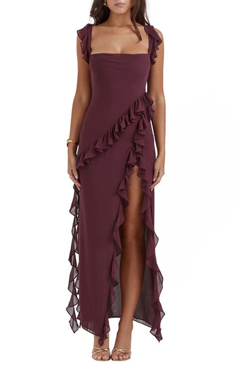 Ariela Ruffle Side Slit Gown