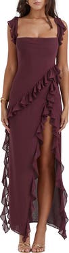 HOUSE OF CB Ariela Ruffle Side Slit Gown