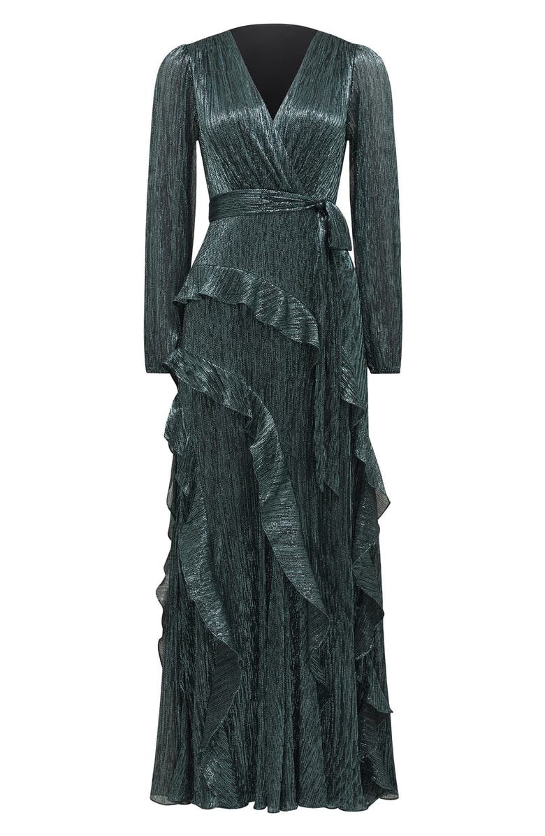 Ever New Metallic Plissé Ruffle Long Sleeve Maxi Dress, Alternate, color, 