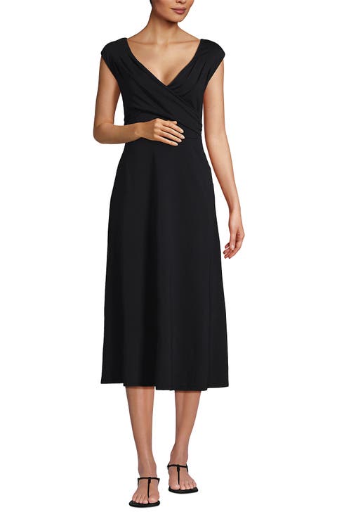 Lands' End Cotton Modal Off the Shoulder Wrap Midi Dress