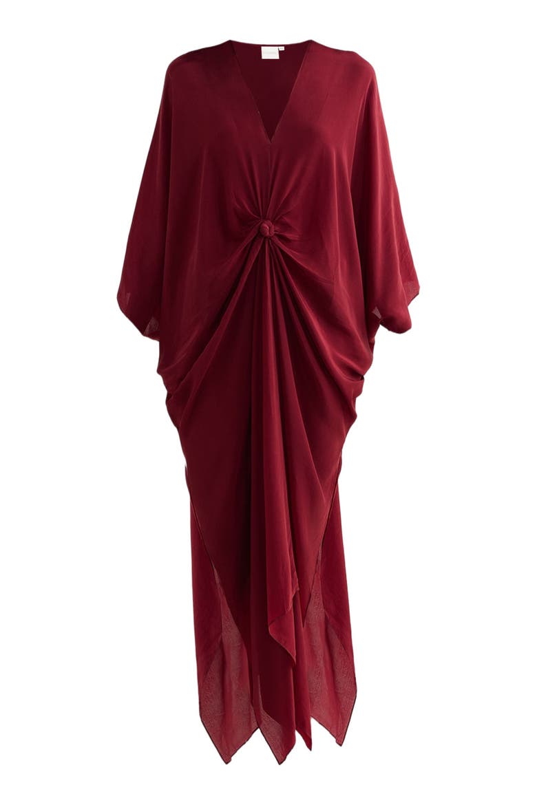 Front twist Kaftan Dress in Burgundy, Alternate, color, Solid