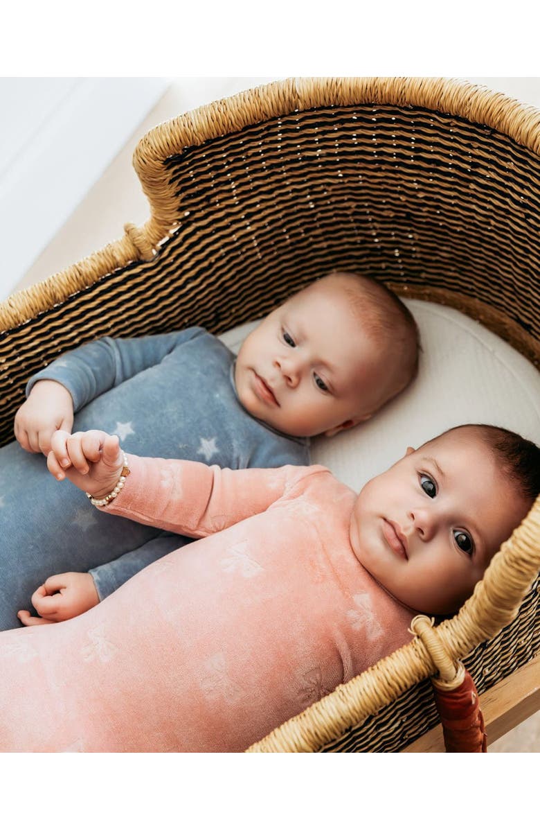 MiniMoi Velvet Bow Cotton Rich Velour Footie, Alternate, color, Pink