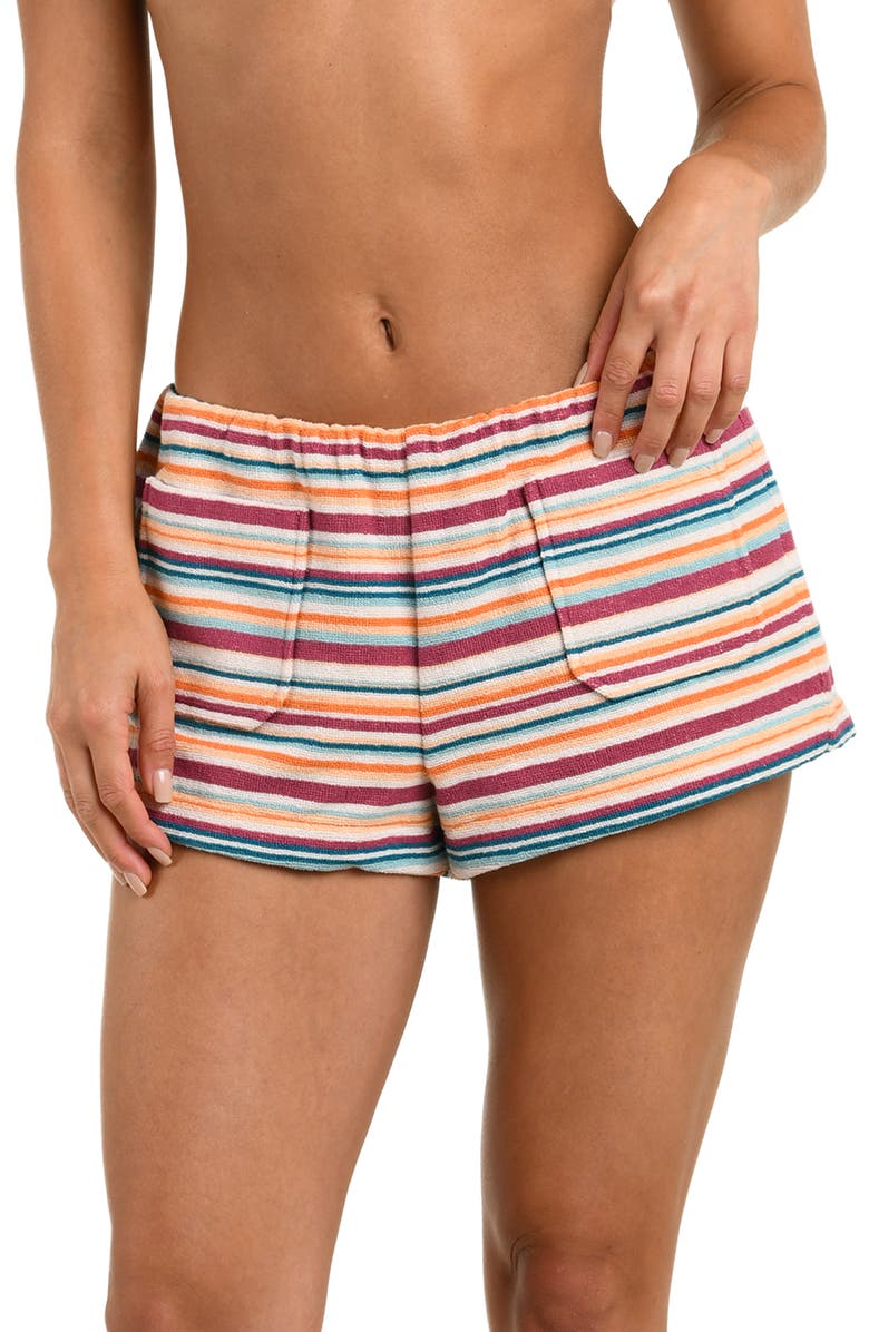 L'AGENCE Amiya Cotton Terry Cover-Up Shorts, Main, color, Pink Multi
