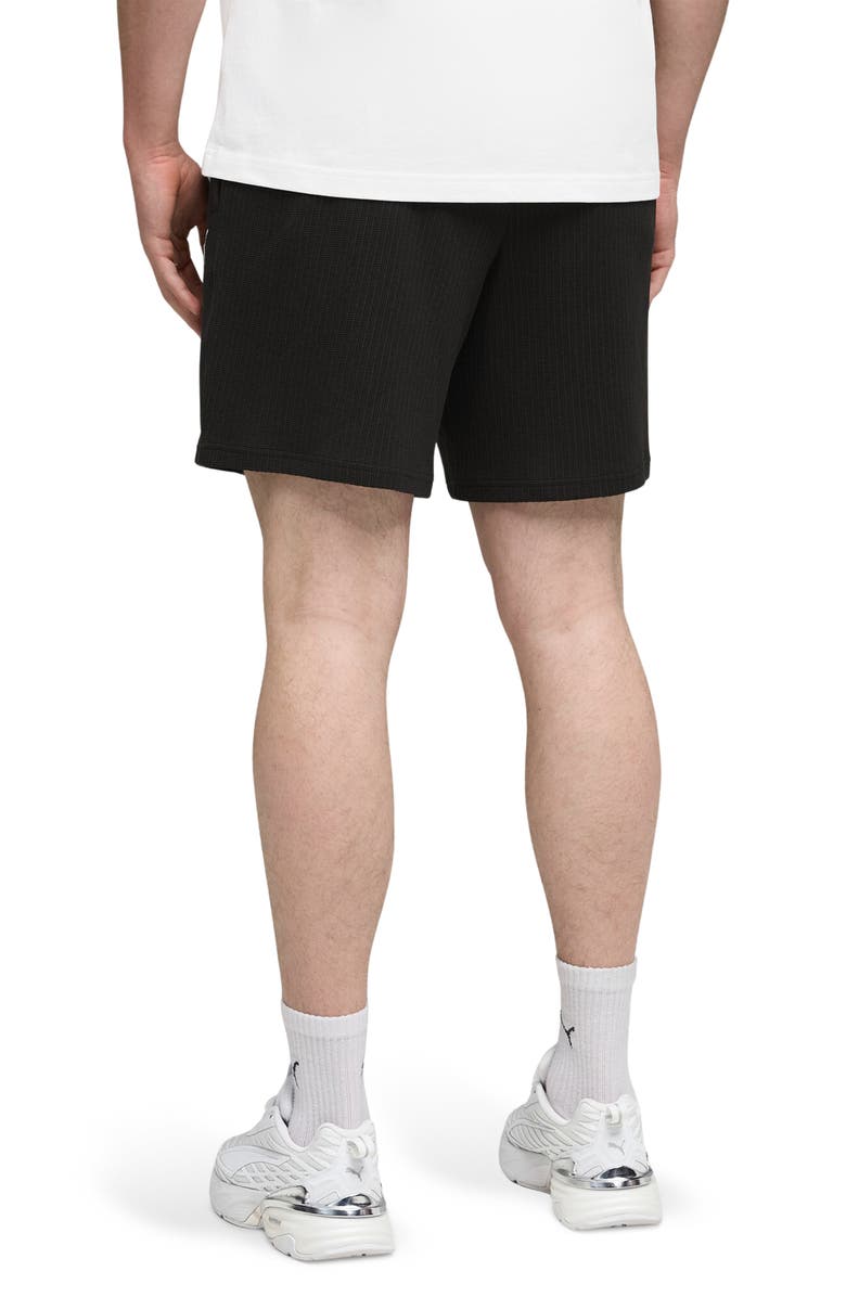 PUMA Wardrobe Essentials Relaxed Waffle Knit Shorts, Alternate, color, Puma Black