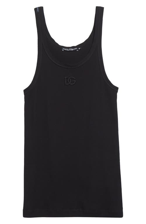 Dolce & Gabbana Black Sleeveless Top With Logo Embroidery On The Front And Ribbed Knit In Cotton Man In Black