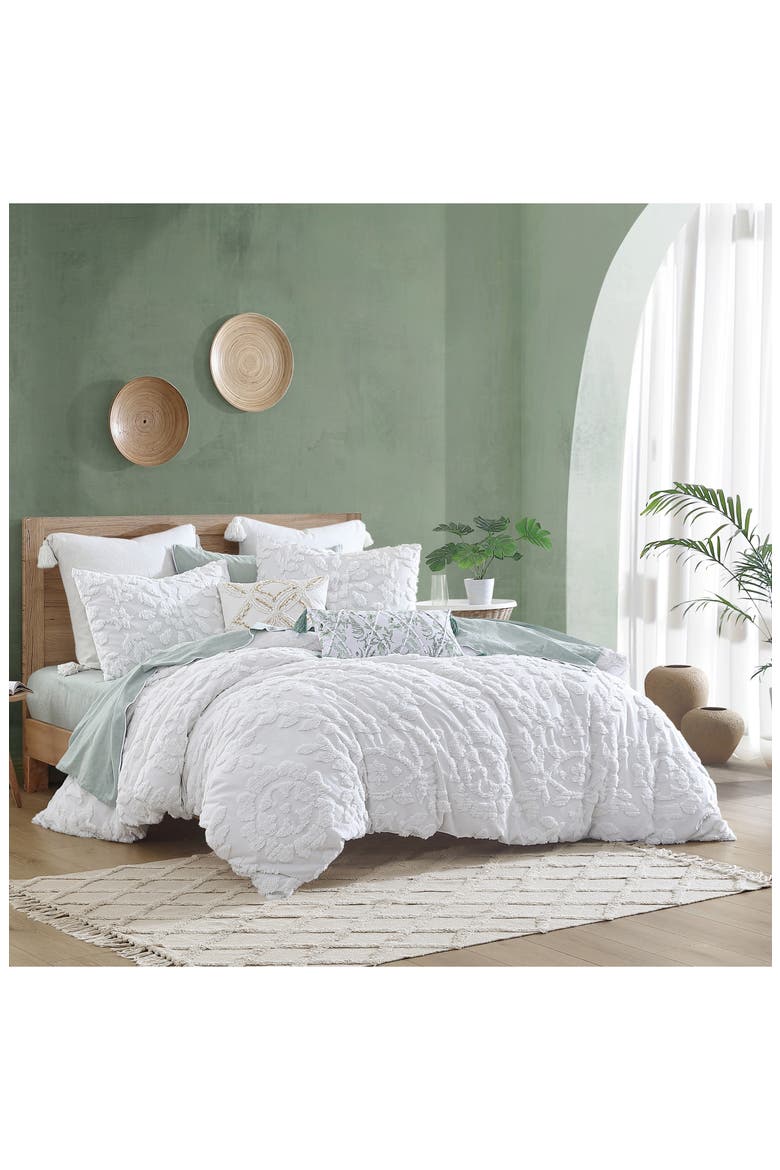 Chenille Laurel Comforter & Shams Set, Alternate, color, WHITE