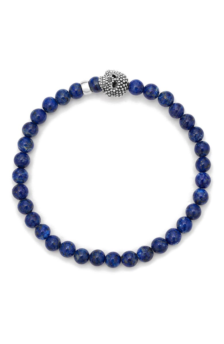 LAGOS Men's Anthem Lapis Skull Stretch Bracelet, Alternate, color, Silver/Lapis