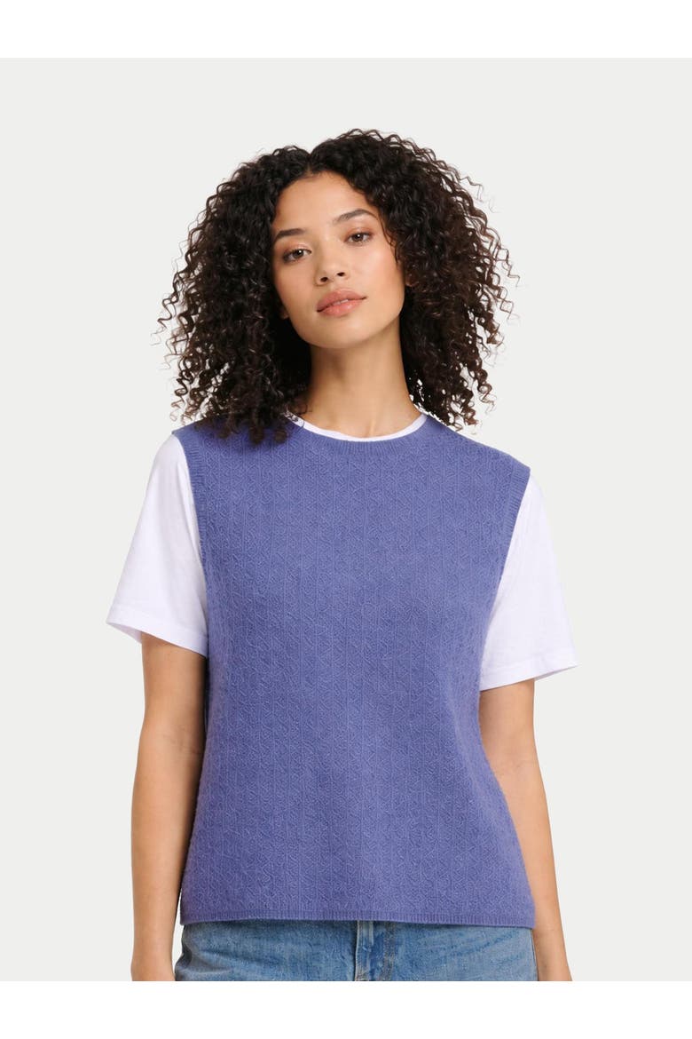 Ajour Knit Crewneck Cashmere Vest, Alternate, color, crown blue