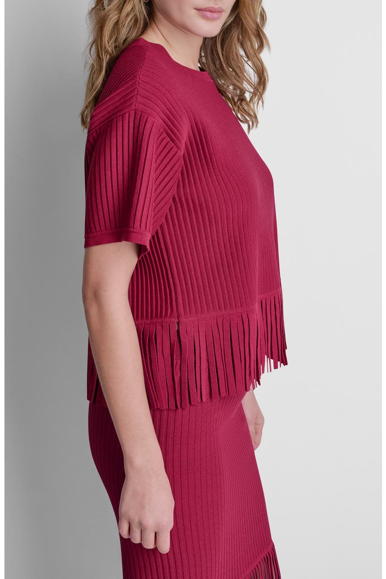 Fringe Short Sleeve Sweater, Alternate, color, RHYTHM RED