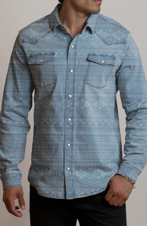 Geometric Stretch Western Denim Shirt