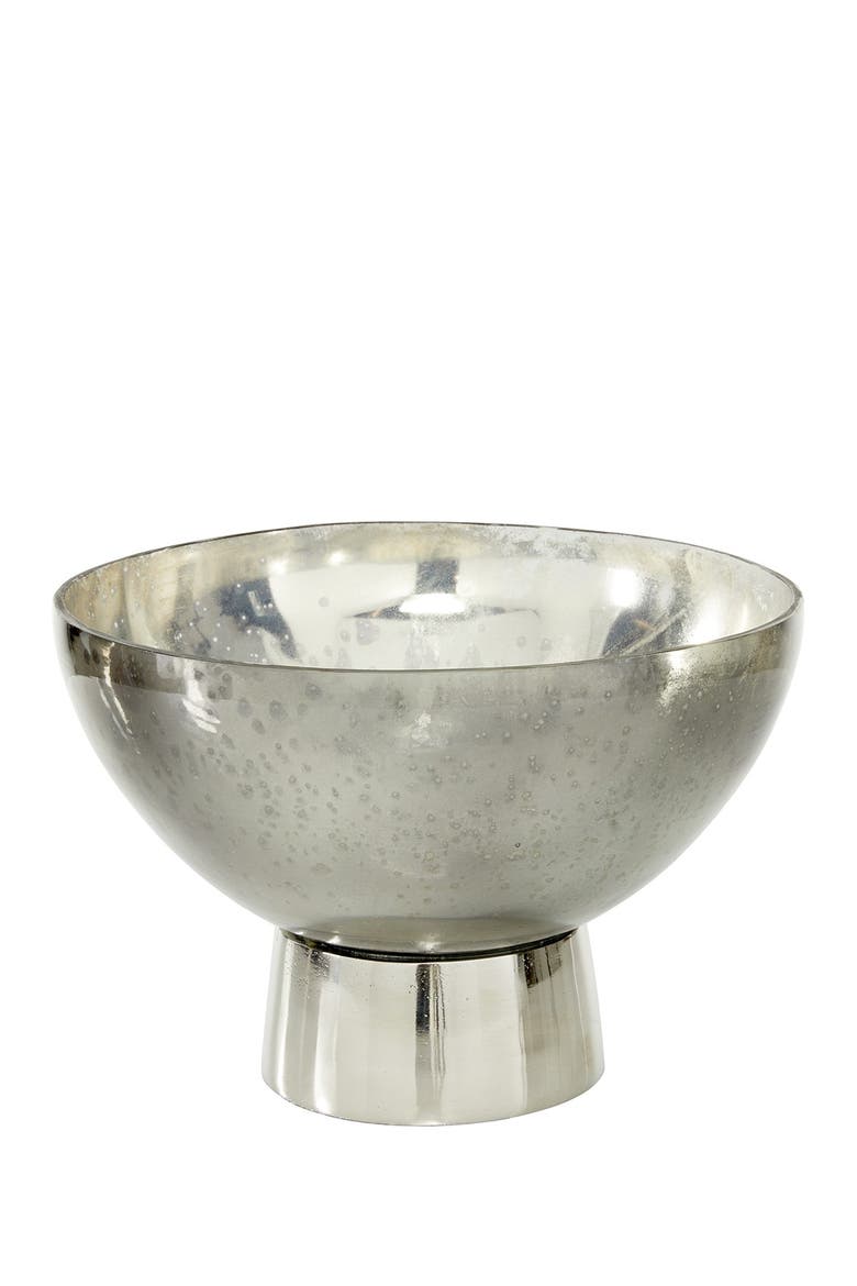 Dark Gray Glass Decorative Bowl with Metal Stand, Main, color, DARK GREY