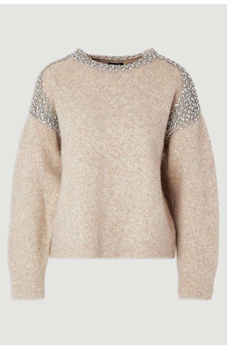 Karen Millen Embellished Trim Cosy Knit Jumper, Alternate, color, Oatmeal
