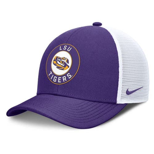 Nike Purple/white Lsu Tigers Rise Primetime Performance Trucker Adjustable Hat In Purple