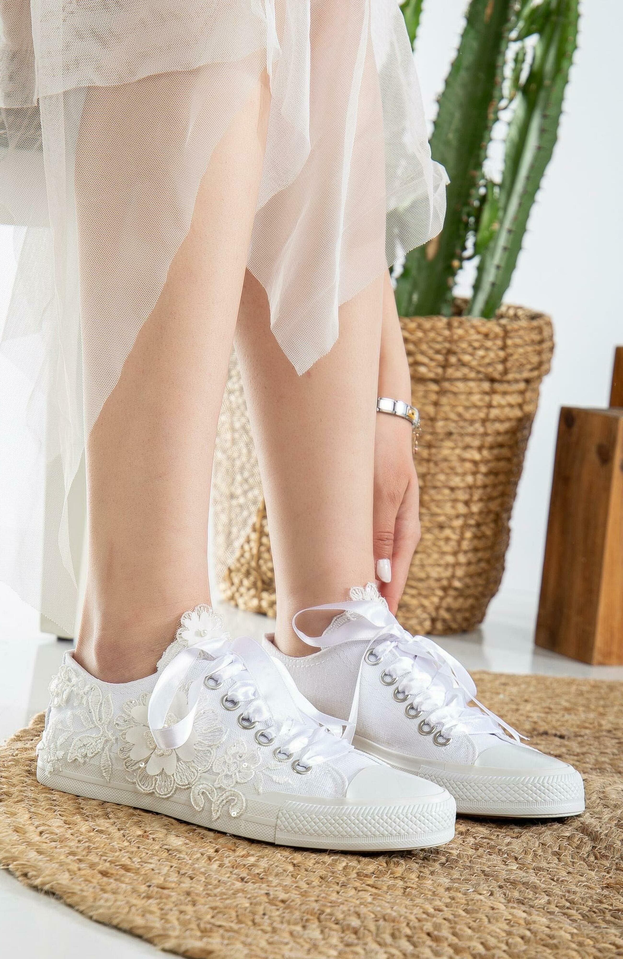 Forever 
Always Shoes Peyton Floral Lace Bridal Sneakers, Alternate, color, White