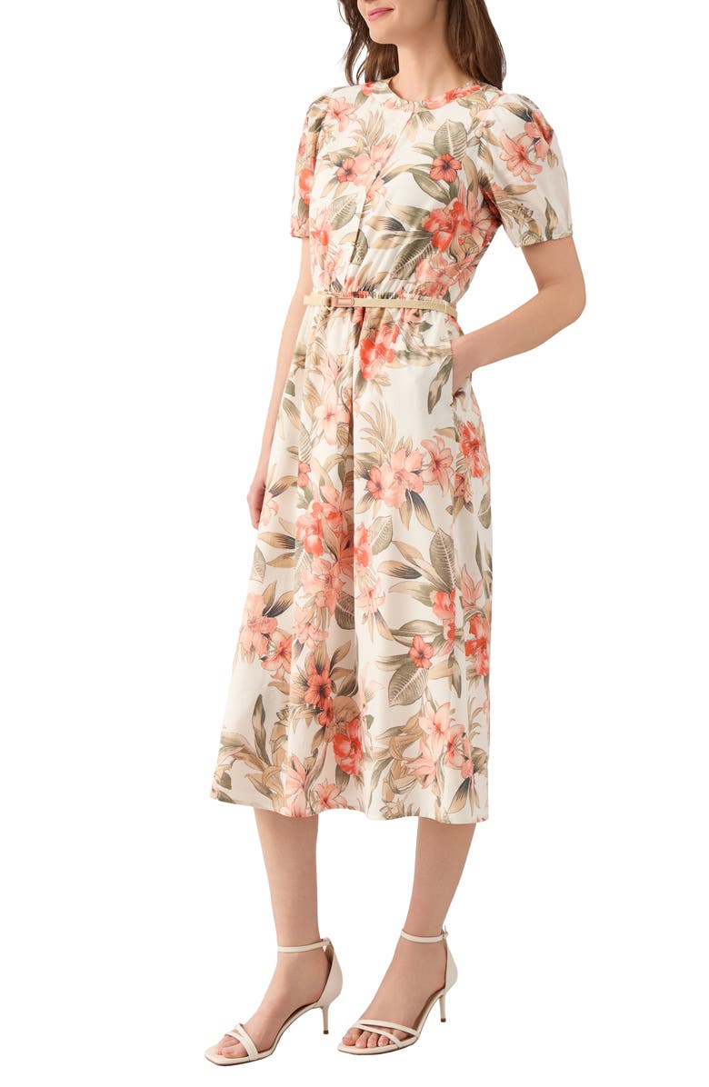 KASPER Floral Puff Sleeve Cotton Midi Dress, Alternate, color, 