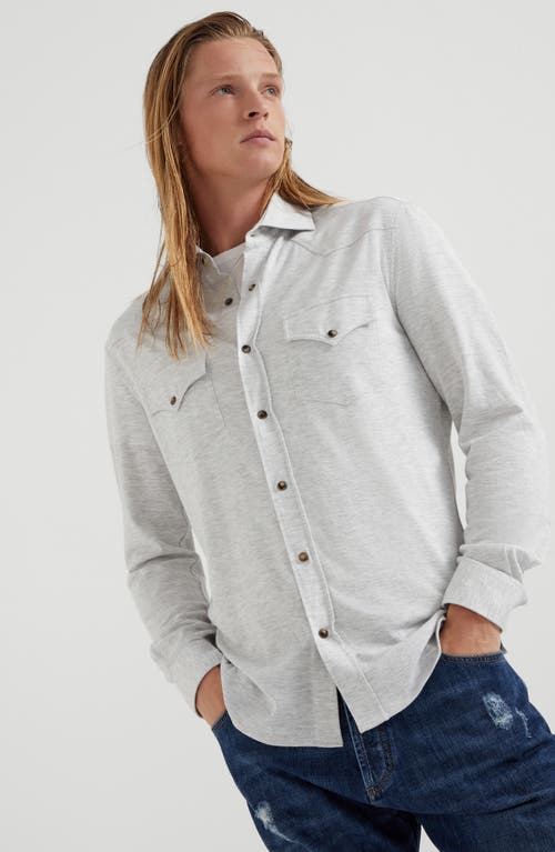 Brunello Cucinelli Linen And Cotton Blend Leisure Fit Shirt With Press Studs And Pockets In Pearl
