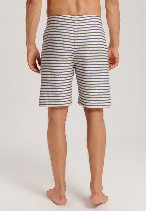 Hanro Loungy Summer Organic Cotton Drawsting Shorts In Deep Breeze Stripe