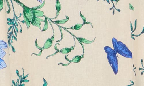 London Times Petite Linen-blend Floral-print Maxi Dress In Cream/dn Blue