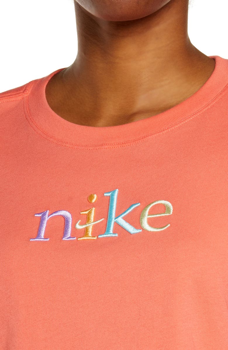 Nike Sportswear Short Sleeve Embroidered Crop Cotton T-Shirt, Alternate, color, Magic Ember