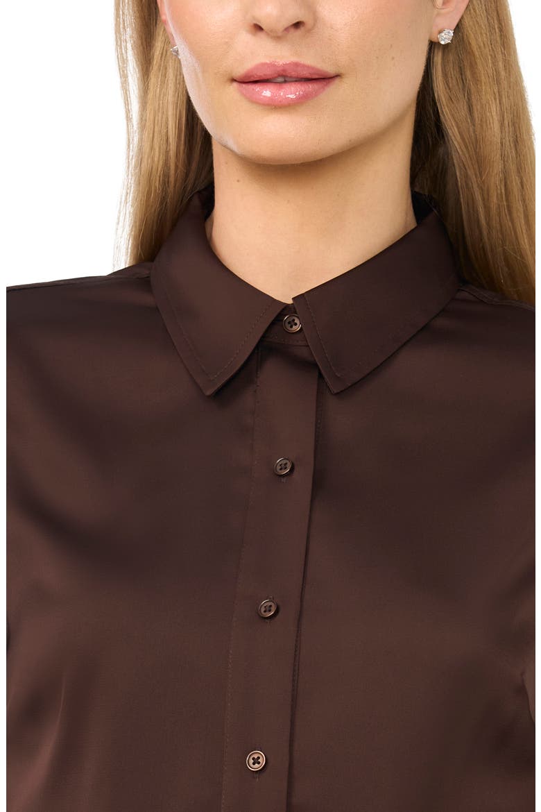 Button Front Satin Shirt, Alternate, color, COFFEE BEAN