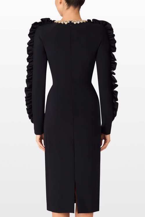 Jenny Packham Cora Beaded Long Sleeve Dress In Black