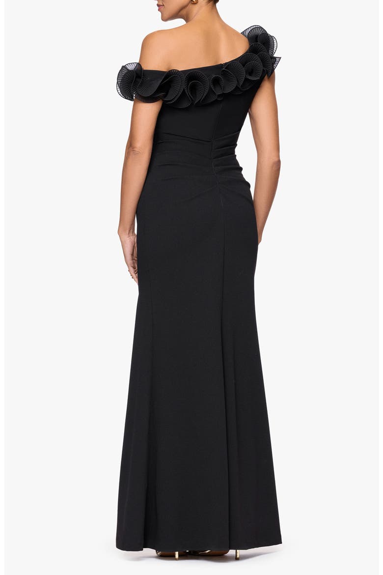 Off the Shoulder Ruffle Gown, Alternate, color, BLACK