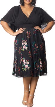 Kiyonna Lillian Embroidered Flutter Sleeve Cocktail Dress