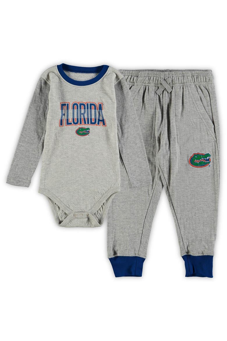 Infant Wes & Willy Heathered Gray/Royal Florida Gators Jie Jie Long Sleeve Bodysuit & Pants Set, Main, color, Heather Gray