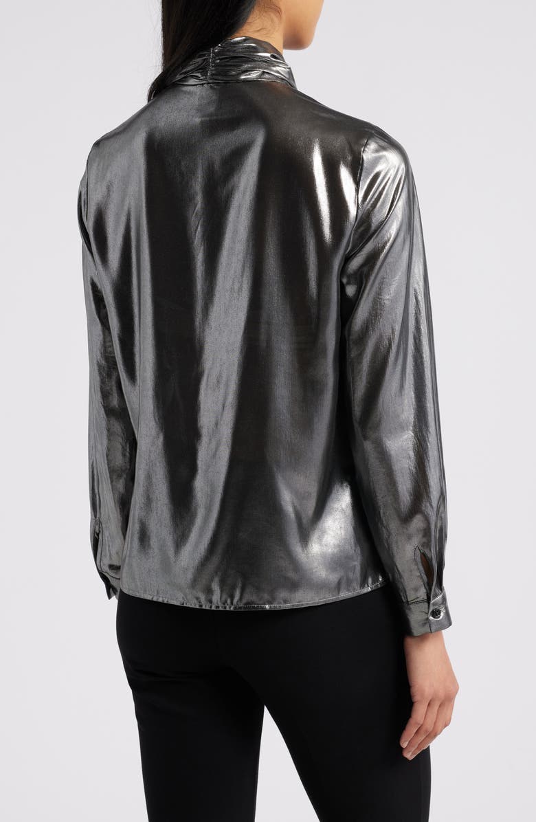 Anne Klein Metallic Tie Neck Shirt, Alternate, color, 