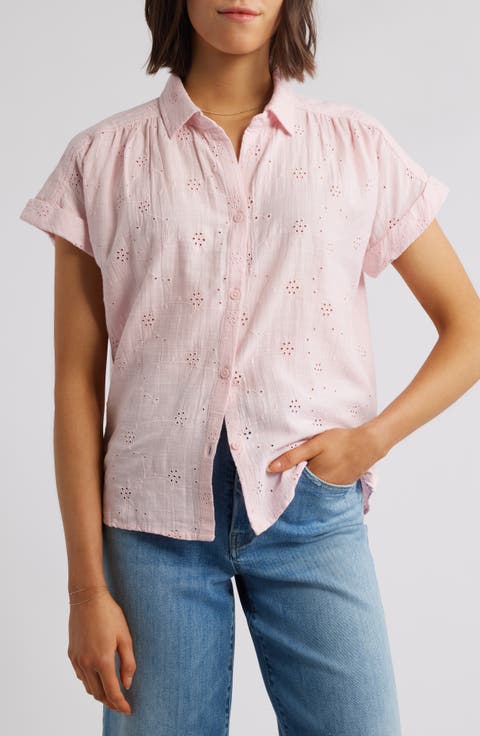 Noa Embroidered Cotton Blend Button-Up Top