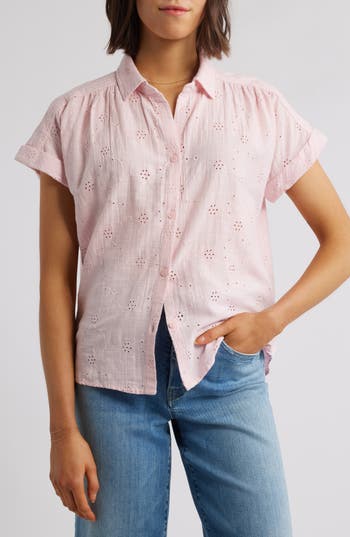 BEACHLUNCHLOUNGE BEACHLUNCHLOUNGE NOA EMBROIDERED COTTON BLEND BUTTON-UP TOP 