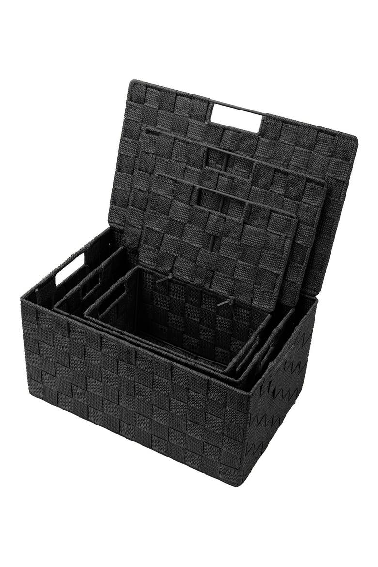 Woven 3-Piece Storage Box Set, Alternate, color, BLACK