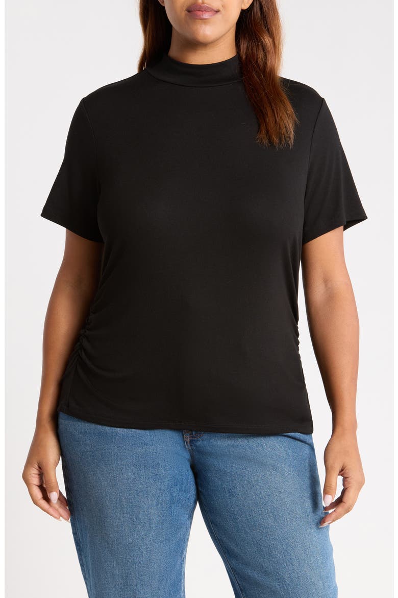 Mock Neck Short Sleeve Top, Main, color, BLACK