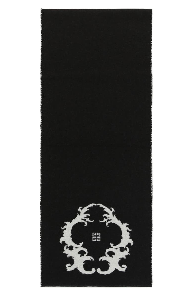 Givenchy Reversible Logo Wool Scarf, Main, color, Black White