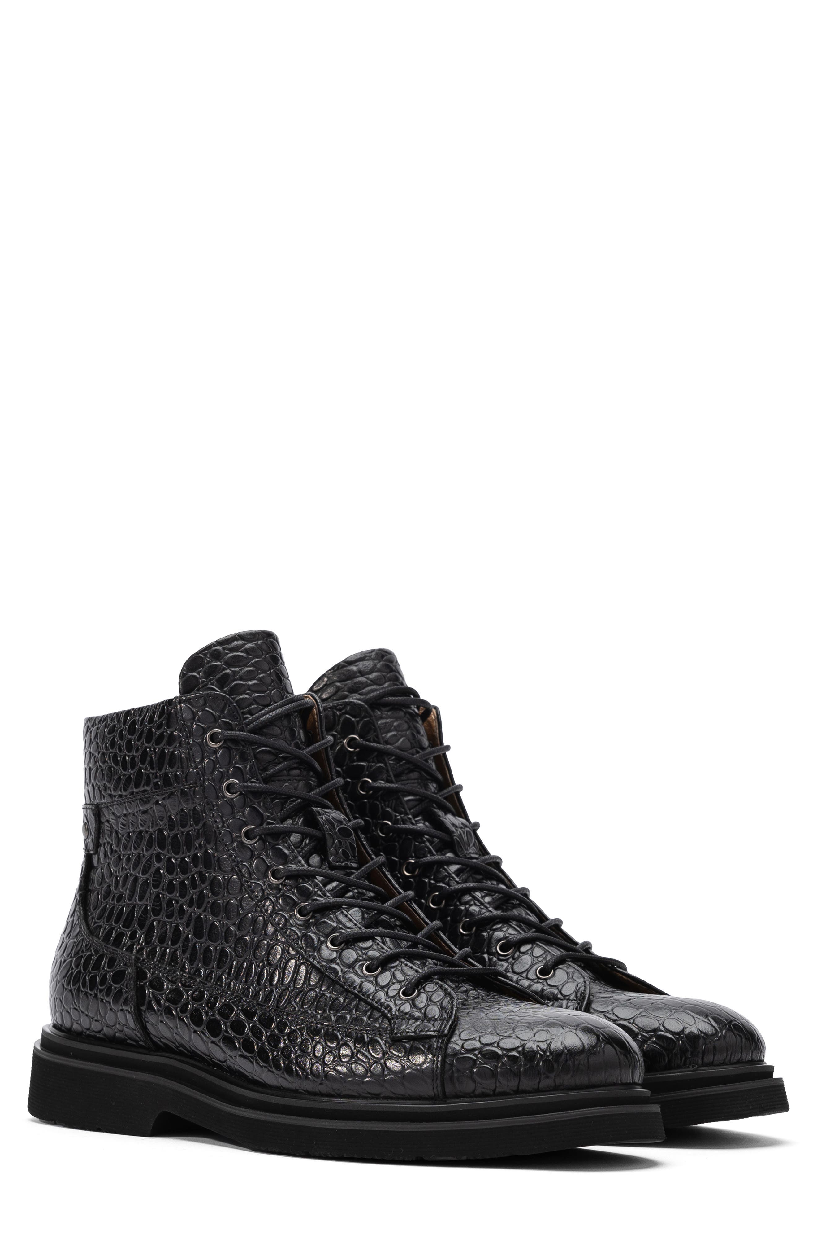 MARC NOLAN Aiden Croc Embossed Combat Boot, Alternate, color, Black Croc Skin