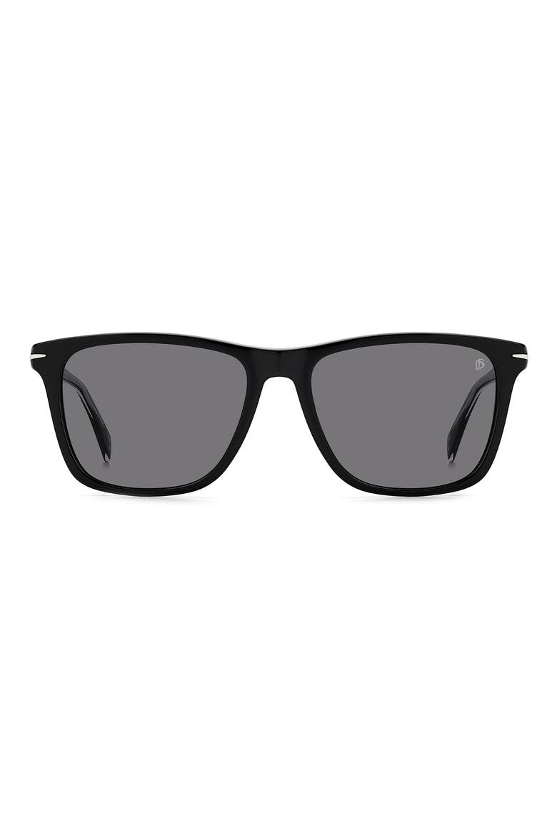 55mm Polarized Rectangular Sunglasses, Main, color, BLACK