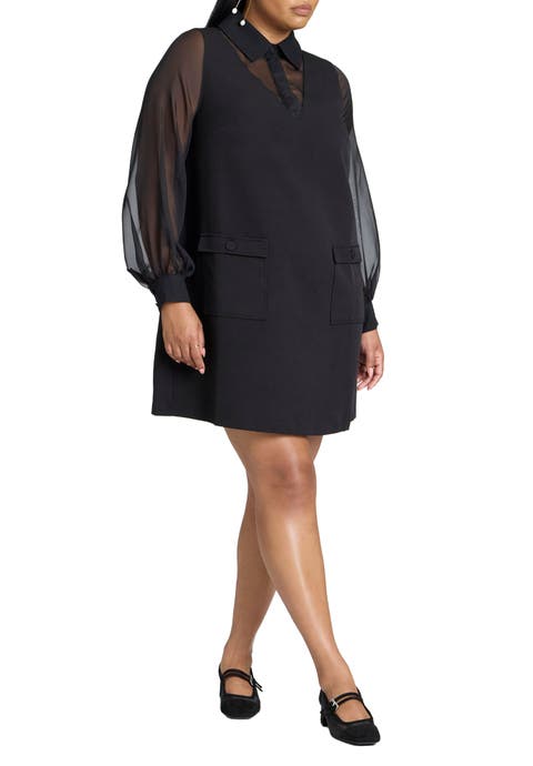 Sheer Sleeve Shirt Dress (Plus)