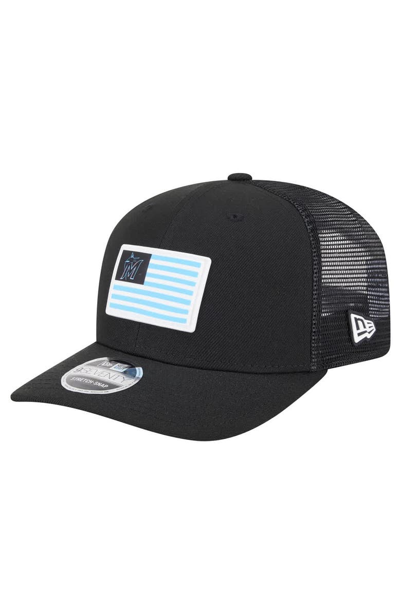 New Era Men's New Era Black Miami Marlins Flag 9SEVENTY COOLERA Stretch-Snap Hat, Main, color, Black