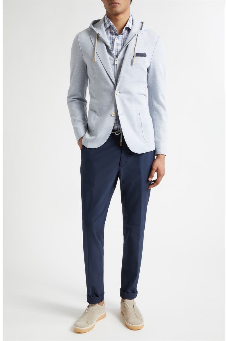 Dandy Collar Check Cotton & Linen Button-Up Shirt, Alternate, color, 08 DENIM