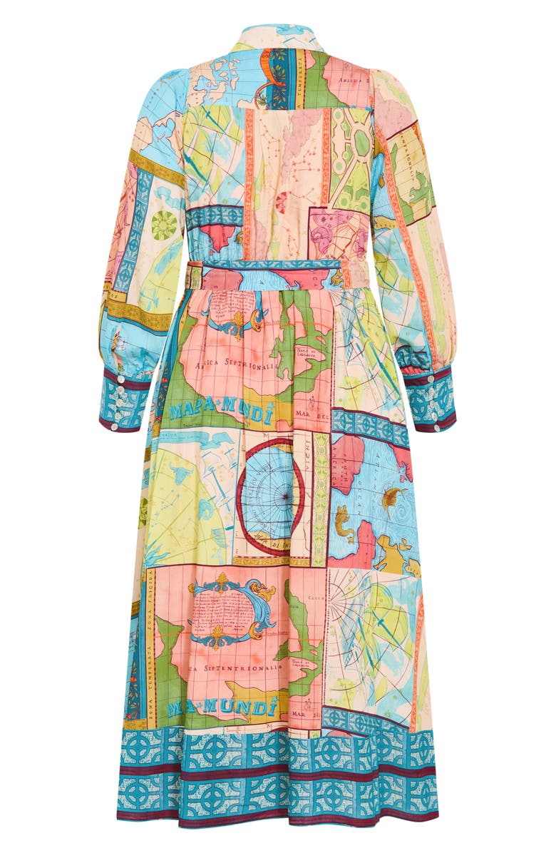 City Chic Paulo Map Print Long Sleeve Shirtdress, Alternate, color, Wanderlust