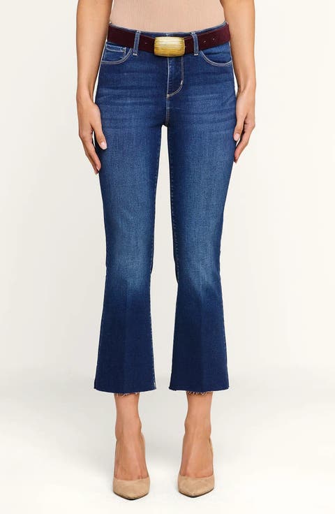 Kendra High Waist Raw Hem Crop Flare Jeans